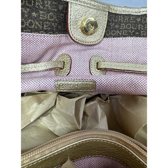 Brown And Gold Dooney and Bourke Small Print chiara tote Handbag Purse - Picture 11 of 11